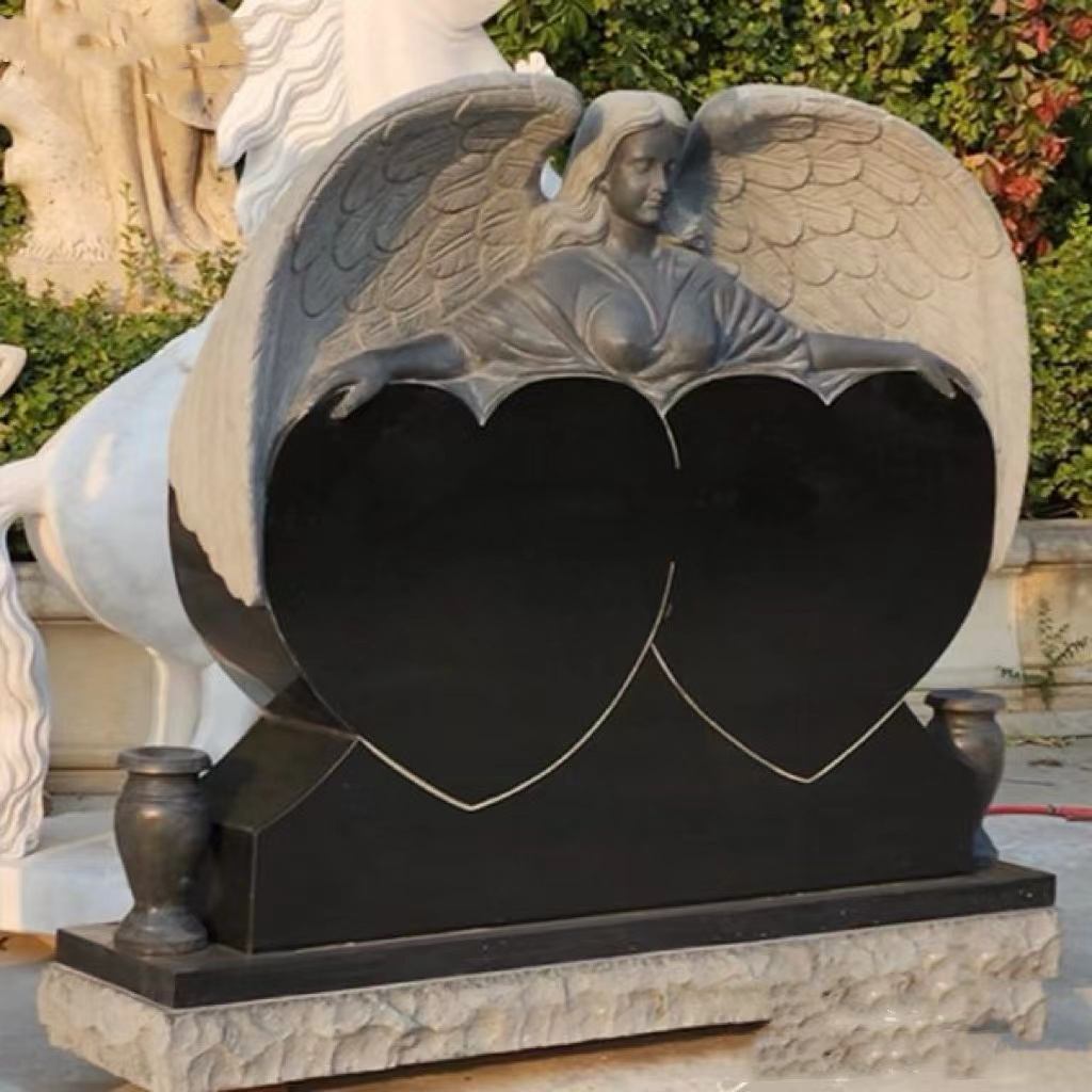 Надгробен камък с двойно сърце на ангел пазител