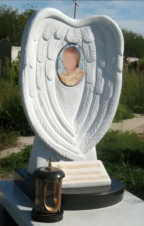 Китай Сингински каменна резба Ангелски крила Детска надгробна плоча