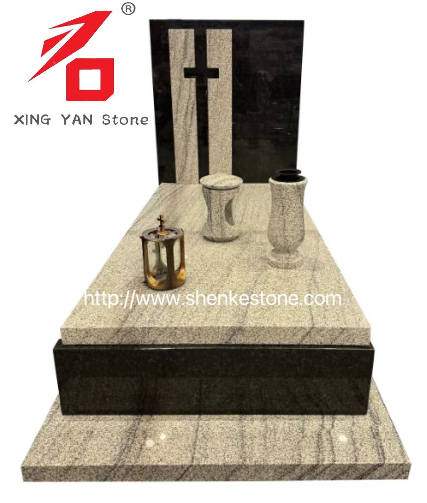 Modern Granite проектиран погребален паметник (с погребална ваза и фенер)